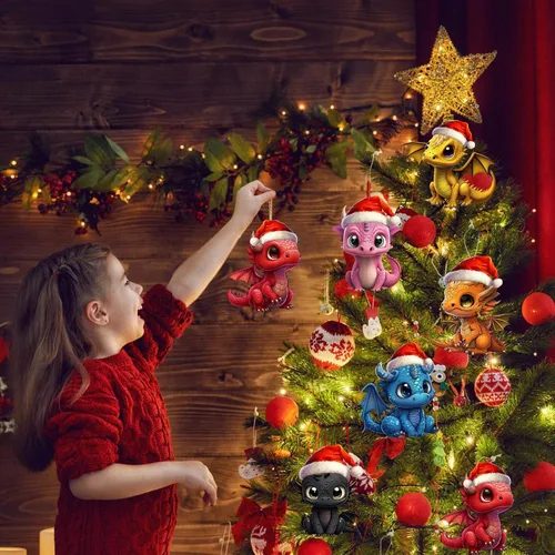 Vista 5 de 6 adornos colgantes para árbol de Navidad de dragón, adorno acrílico para colgar de Navidad, decoración gótica festiva, adorno decorativo