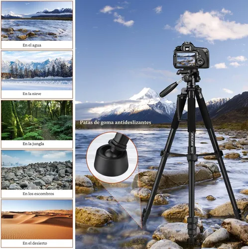 Vista 6 de JOILCAN Trípodes para cámara, trípode de 74 pulgadas para grabación de video, cámaras de alta resistencia, trípode DSLR de viaje profesional, Negro