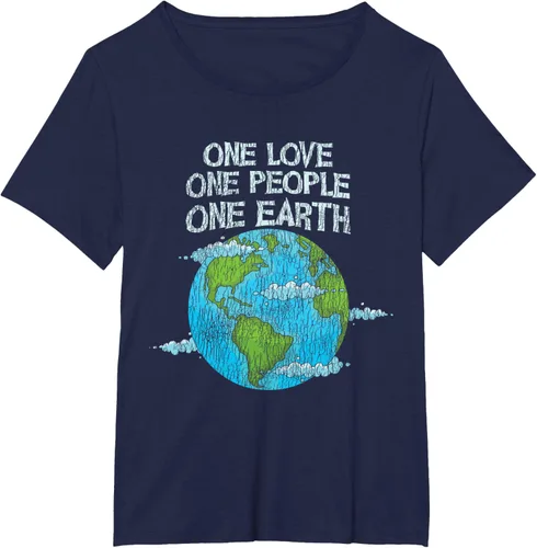 Vista 16 de Vintage One Love One People Planet Cambio climático Día de la Tierra Camiseta Negro