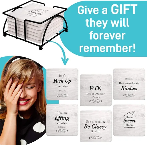 Vista 2 de Regalos de Elefante Blanco para Adultos, Divertidos Posavasos de Secret Santa con Soporte, Rellenos de Calcetín de Navidad para Hombres y Mujeres