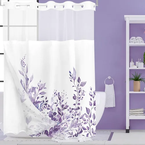 Vista 126 de Tititex - Juego de cortinas de ducha de eucalipto negro, hojas de acuarela gris en la parte superior, con decoración floral de baño, 60 x 72