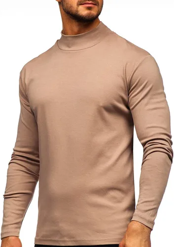 Vista 7 de Camisas térmicas de manga larga/corta para hombre, cuello alto, ajustadas, para hombre Estilo1-caqui