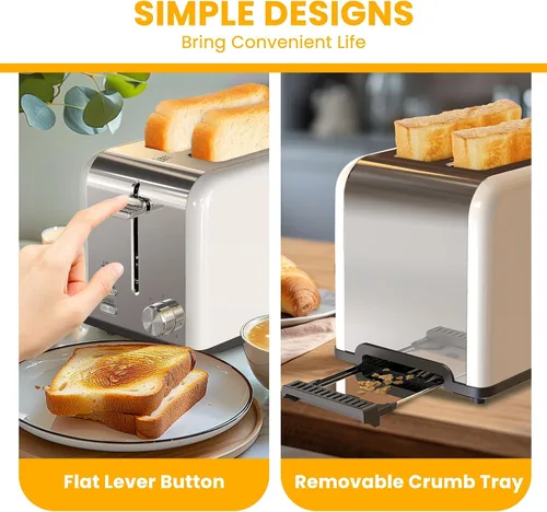 Vista 7 de Simple Deluxe Tostadora de 2 rebanadas, 3 funciones y 6 ajustes de tostado, ranura extra ancha y bandeja extraíble para migas, para pan y gofre
