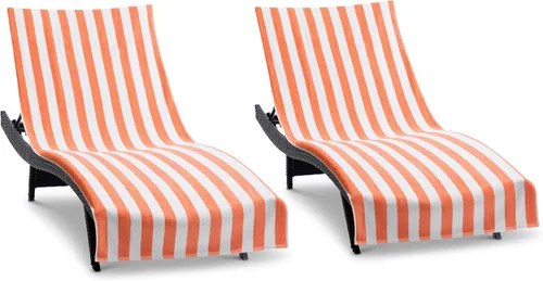 Vista 20 de Arkwright California - Funda para tumbona de playa, paquete de 2 - Toalla de algodón suave y a rayas estilo cabana con bolsillo para silla de playa