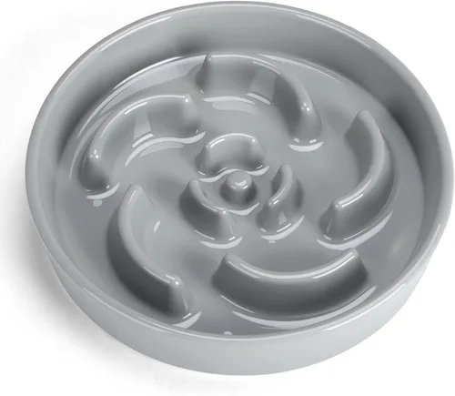 Vista 15 de Cuenco de cerámica para perros de alimentación lenta, 2 tazas de plato de Laberinto - Azul