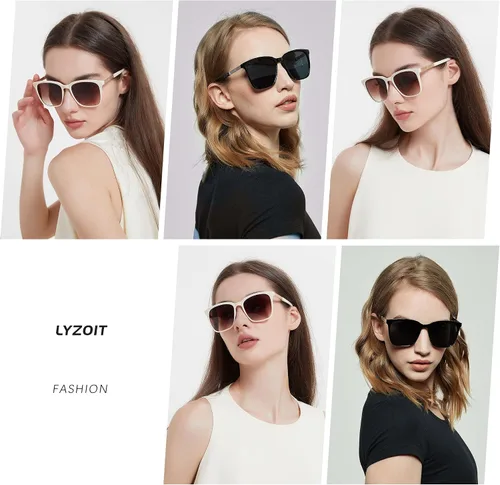 Vista 3 de LYZOIT Lentes de sol de gran tamaño para mujer, con espejo, grandes sombras, a la moda, marco cuadrado, gafas de sol con protección UV