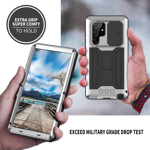 Vista 3 de MIYI - Funda protectora rígida para Samsung Galaxy S22 Ultra 5G, aluminio para exteriores, de metal Gorilla Glass a prueba de golpes, militar