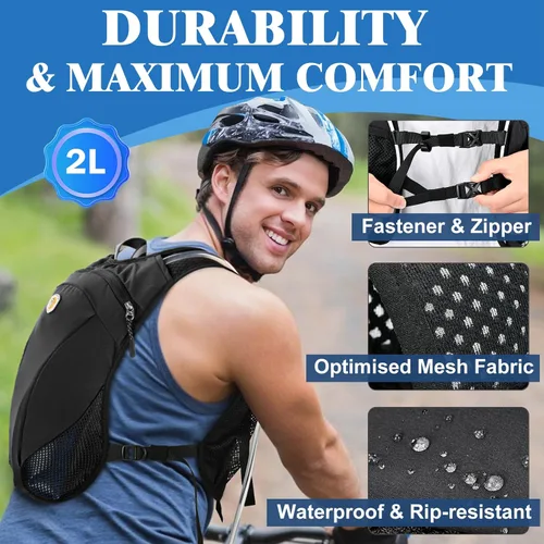 Vista 6 de Mochila de Hidratación con Bolsa de Agua de 2 L, Chaleco Ligero y Transpirable para Correr para Hombre, Paquete de Agua Ajustable con Correas