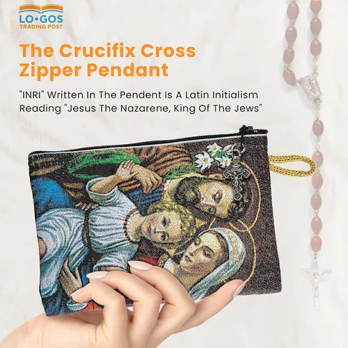 Vista 4 de TREE OF LIFE REV. 2214 Bolsa de rosario católico, Holy Family & God is Love, 4 x 6 pulgadas, joyería y monedero con cruz, pequeña bolsa de icono