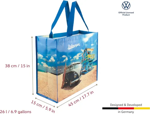 Vista 4 de BRISA VW Collection - Bolsa de compras de poliéster reutilizable Volkswagen con motivo de autocaravana T1