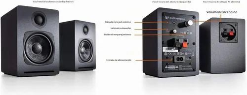 Vista 3 de Audioengine Sistema de música para el hogar A1 Altavoces estéreo Bluetooth aptX para estantería Conexión con cable o inalámbrica, entrada