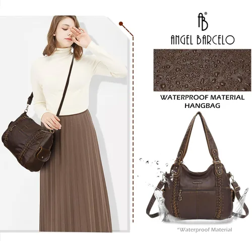 Vista 98 de Angel Barcelo - Bolsa de hombro amplia para mujer, diseño Hobo, cuero lavado