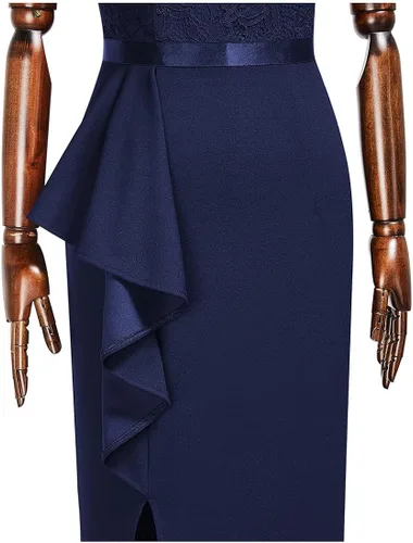 Vista 9 de MISSMAY Vestido largo formal de noche con cuello en V y encaje para mujer