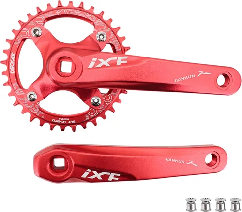 Vista 10 de DJC MTB - Juego de bielas cuadrado con agujero cónico 104BCD con plato 32 34 36 38T 6.693 in 6.890 in Bielas aluminio negro rojo