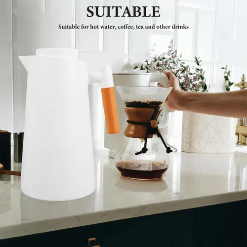 Vista 5 de Yardwe Jarra térmica de doble pared aislada al vacío con mango de madera, pequeña jarra aislada para bebidas calientes o frías, mantiene caliente