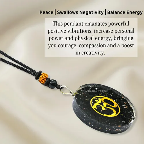 Vista 8 de Amazing Gemstone Shungite - Collar con colgante redondo de orgonita para protección, potente colgante de orgón para hombres, mujeres y niños (OM)