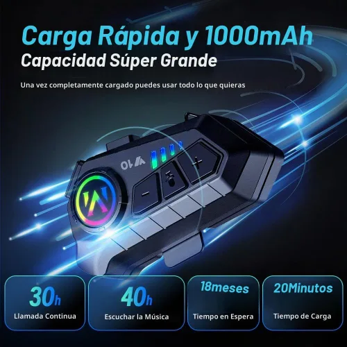 Vista 2 de Auriculares Bluetooth para Casco de Motocicleta, Auriculares Inalámbricos Bluetooth 5.3 para Exteriores con Altavoces, Cancelación de Ruido