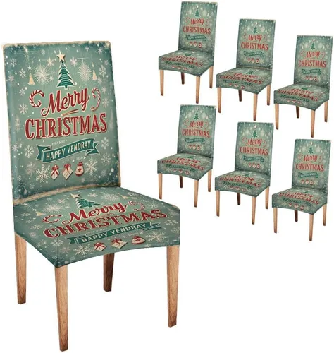 Vista 113 de CAPSCEOLL Christmas Dining Chair Covers,Snowflakes Festive Winter Pattern Stretch Chair Covers for Dining Room Set of 2 Washable Spandex Parson