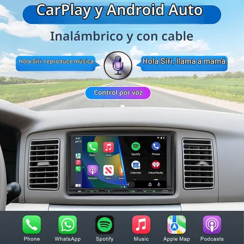 Vista 3 de Estéreo de coche doble DIN inalámbrico Apple CarPlay Android Auto, radio doble DIN de 7 pulgadas con Bluetooth, enlace de espejo, cámara de visión