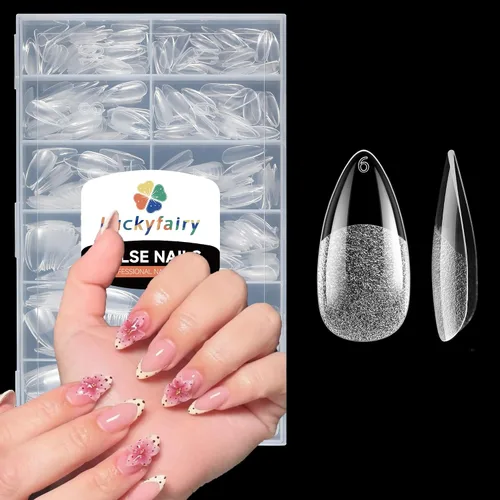 Vista 24 de Luckyfairy Puntas de uñas cortas de almendra, 240 puntas de uñas de gel