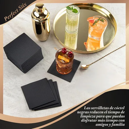 Vista 4 de Servilletas perfectas de 2 capas. 100ct servilletas de papel para cóctel. Dos capas., Negro, 100