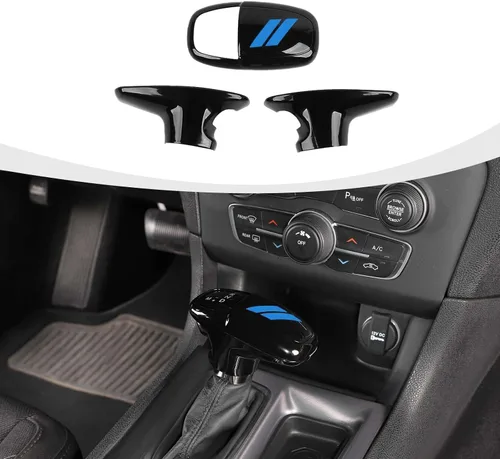 Vista 17 de RAZPOY Cubierta de la perilla de la palanca de cambios, protector de manija, accesorios interiores compatibles con Dodge Challenger Charger Negro