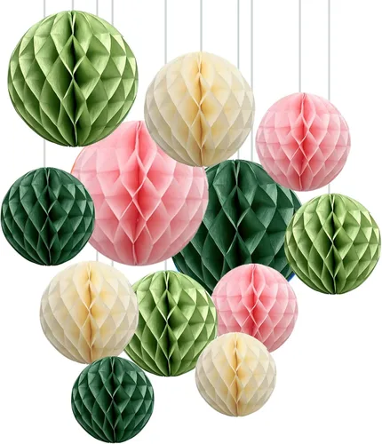 Vista 27 de ZOOYOO 12 bolas de panal de 6 pulgadas y 10 pulgadas para decoración de pompones de papel de seda colgantes para graduación, aniversario, Año Nuevo