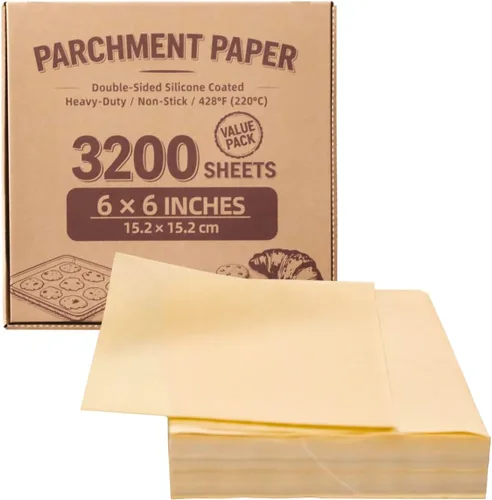 Vista 29 de Cuadrados pequeños de pergamino precortados a granel de 5 x 5, 3200 hojas, sin blanquear, antiadherentes, para envoltorios de dulces, papel de Marrón