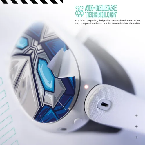 Vista 4 de Easy-to-Apply Skin Sticker Kit Compatible with Meta Quest 3 - Blue Transform Prime VR Accessories - Virtual Reality Protective Cover