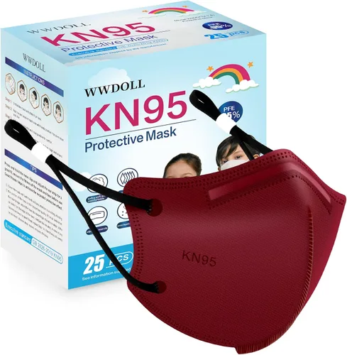 Vista 9 de WWDOLL Mascarillas KN95 para niños, paquete de 25 unidades, mascarillas KN95 transpirables de 5 capas para niños, color negro