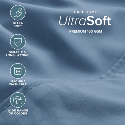 Vista 4 de Bare Home - Juego de sábanas de lujo para hotel Split King, extra suave, bolsillos profundos, fácil ajuste, frescas y transpirables, resistente a 12