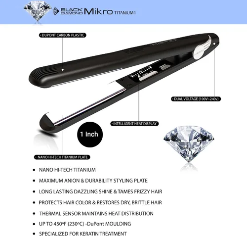 Vista 2 de H2Pro Mikro Features Titanium Nano Hi-Tech Plancha plana de 1 pulgada