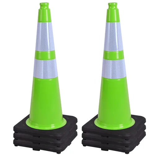 Vista 34 de OrangeStar 6 Pack 36" Conos de seguridad de tráfico, conos de estacionamiento verdes con collar reflectante, conos de construcción con base