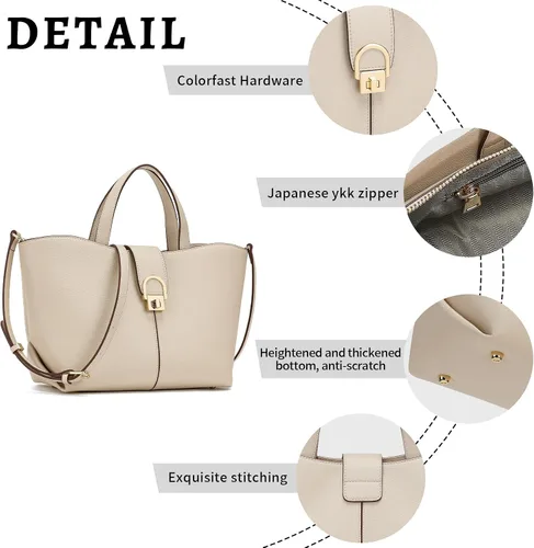 Vista 3 de Bolso cruzado de cuero con asa superior, bolso de mano para mujer, con asa superior y correa ajustable