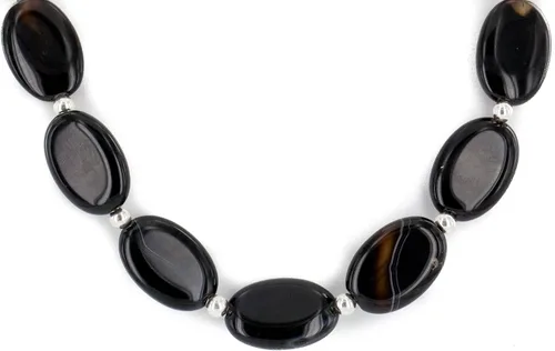 Vista 3 de $280 Etiqueta al por menor Plata Navajo Negro Onyx Collar Nativo Americano 790106-102 Hecho por Loma Siiva, Metal Piedra, Ónix