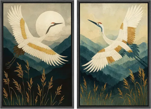 Vista 54 de Ashbrook - Set de arte de pared en lienzo enmarcado, tonos orgánicos de la tierra en beige y marrón con ilustraciones de trazos circulares, arte