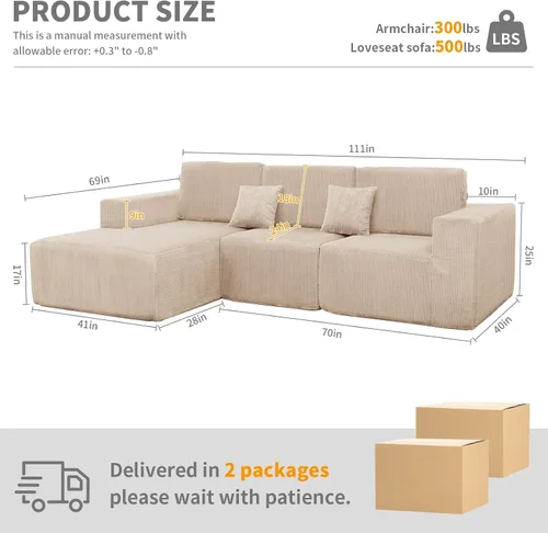 Vista 2 de Sofás deshuesados de 111 pulgadas para sala de estar, sofá de nube de 3 piezas, sofá modular modular profundo seccional, sofás comprimidos para sala