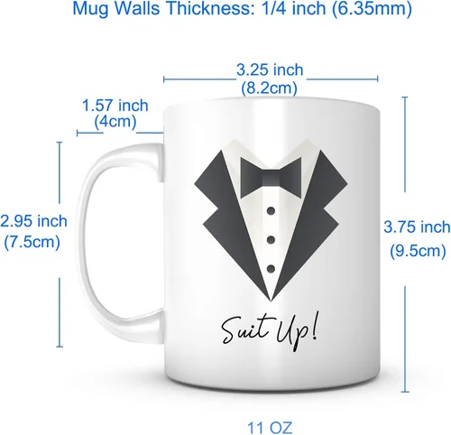 Vista 5 de Suit Up Tux - Suministros para despedida de soltero para hombres, taza de café para novios y padrinos de boda, regalo de taza de boda
