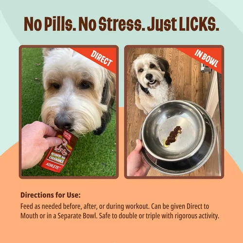 Vista 6 de Licks Pill Free Licks - Deportista de perros - Suplemento para perros de alta actividad - Glucosamina para perros - LiquiPaks - 5 Uso