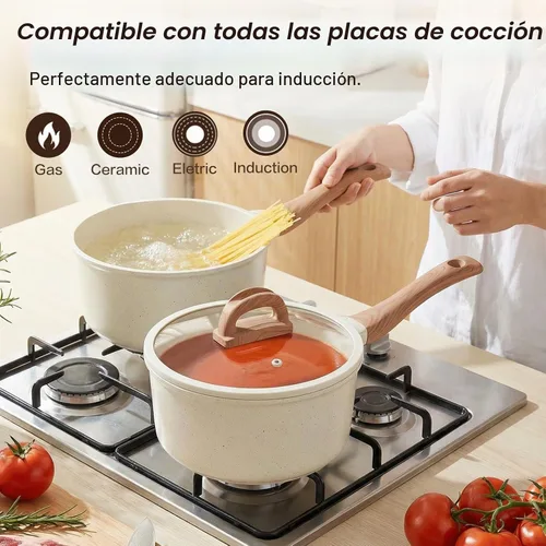 Vista 3 de Cacerola antiadherente de cerámica con tapa, olla pequeña antiadherente de 2.0 cuartos de galón con mango que se mantiene fresco, olla de cocción