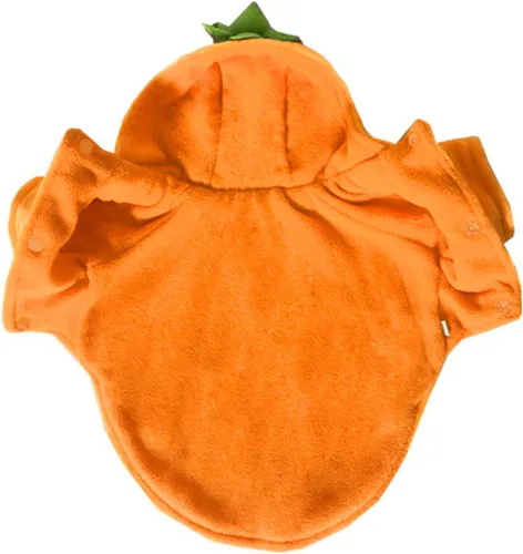 Vista 4 de Disfraz de calabaza de Halloween para perro, gato, trajes de cosplay para mascotas, ropa de forro polar con capucha, suéter, abrigo, disfraces