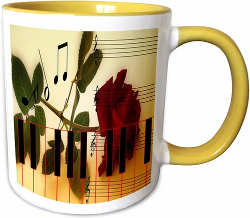 Vista 12 de 3dRose Florene – Música – Impresión de rosa sobre piano – Tazas, Negro/Blanco Black