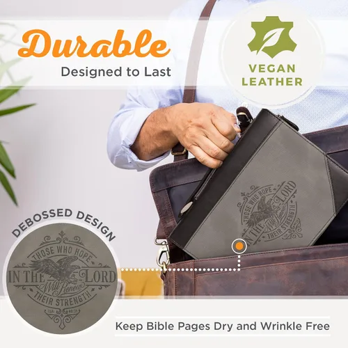 Vista 3 de Christian Art Gifts Funda de cuero vegano para la Biblia clásica de las Escrituras para hombres: versículo bíblico inspirador Hope in the Lord