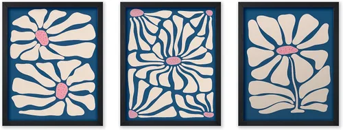 Vista 24 de Poster Master Póster botánico vintage de 3 piezas, estampado floral retro, regalo para artistas, amigos, flores de acuarela, brillante, azul