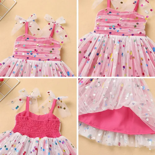 Vista 5 de IMEKIS Toddler Baby Girl First Birthday Outfit Princess Dress Shiny Rainbow Cake Smash Photo Shoot