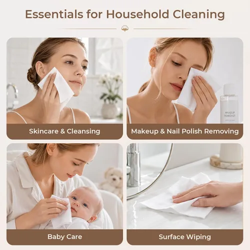 Vista 6 de Disposable Face Towel 200 Count, 7.9"X7.9"Clean Face Towelettes for Washing Face, 100% Cotton Soft Dry Wipe, Biodegradable Face Towels & Facial