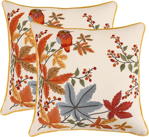 Vista 13 de Fundas de almohada bordadas de 16 x 16 pulgadas, paquete de 2 Aves y flores