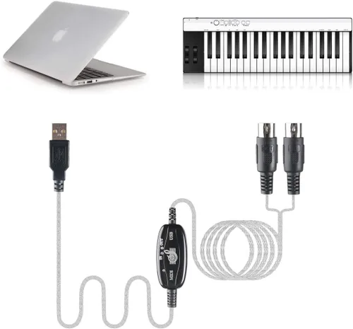 Vista 5 de TENINYU Convertidor de cable USB a MIDI 2 en 1 PC a sintetizador Interfaz de teclado de estudio de música, cable adaptador de enchufe de cable, 16