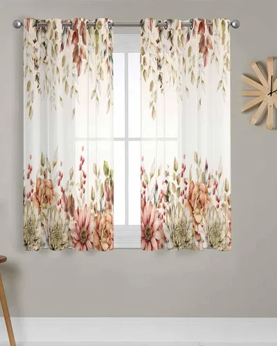 Vista 3 de Cortinas traslúcidas de hojas de eucalipto de 39 pulgadas de largo, juego de 2 paneles de cortinas para cocina, dormitorio, sala de estar, pasillo