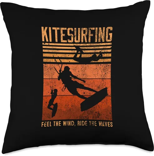 Vista 4 de Summer Kitesurf Apparel For Kitesurfers Distressed Kitesurfing Feel The Wind, Ride The Waves Throw Pillow, 16x16, Multicolor